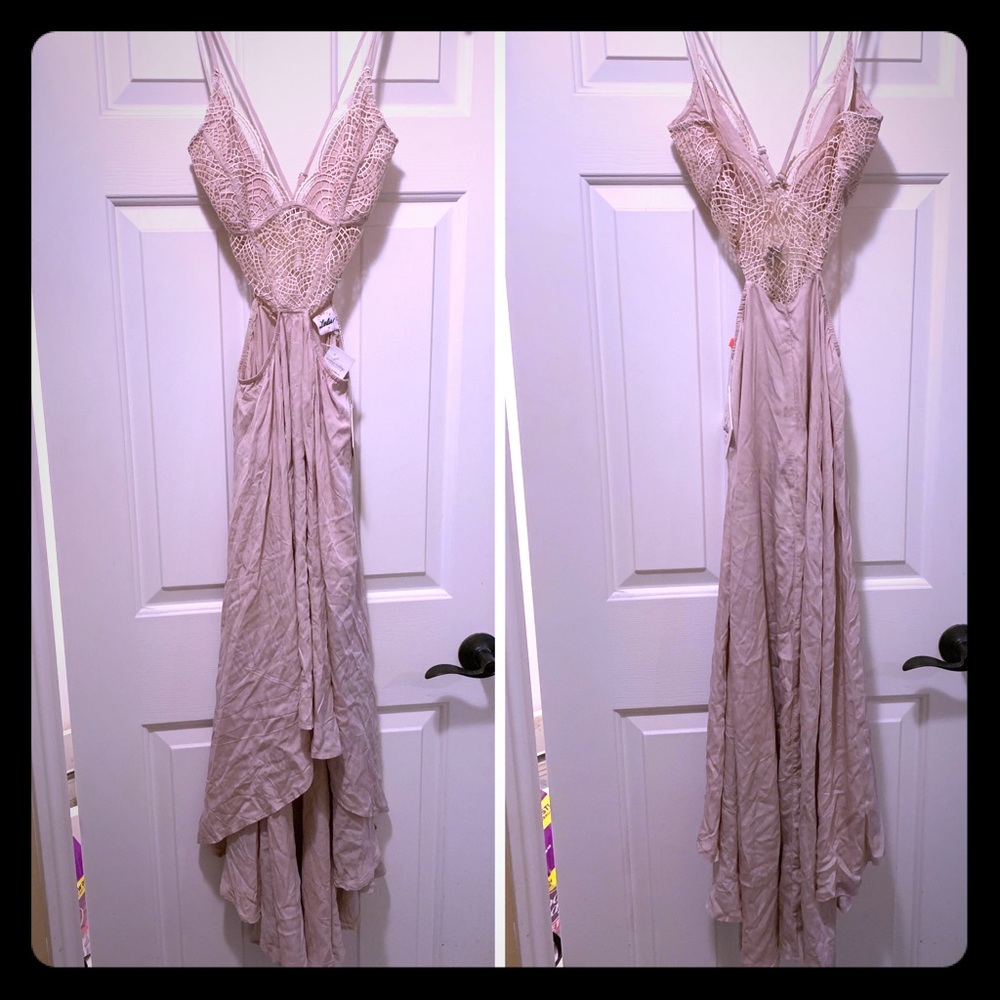 Beige crochet top high low hem sundress